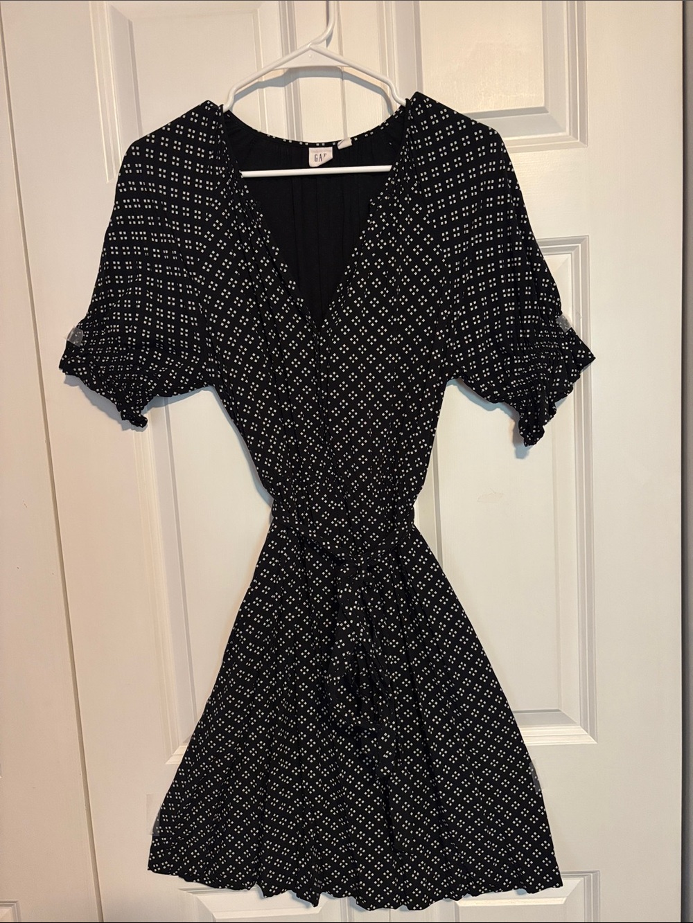 GAP Black Mini Wrap Dress with White Dot Print